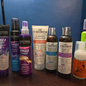 Lot of 9 curly hair products Curlsmith John Frieda Garnier gel mousse scrunchies